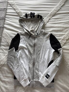 Victorias Secret PINK Colorblock Zip Hoodie - Gray, White & Black